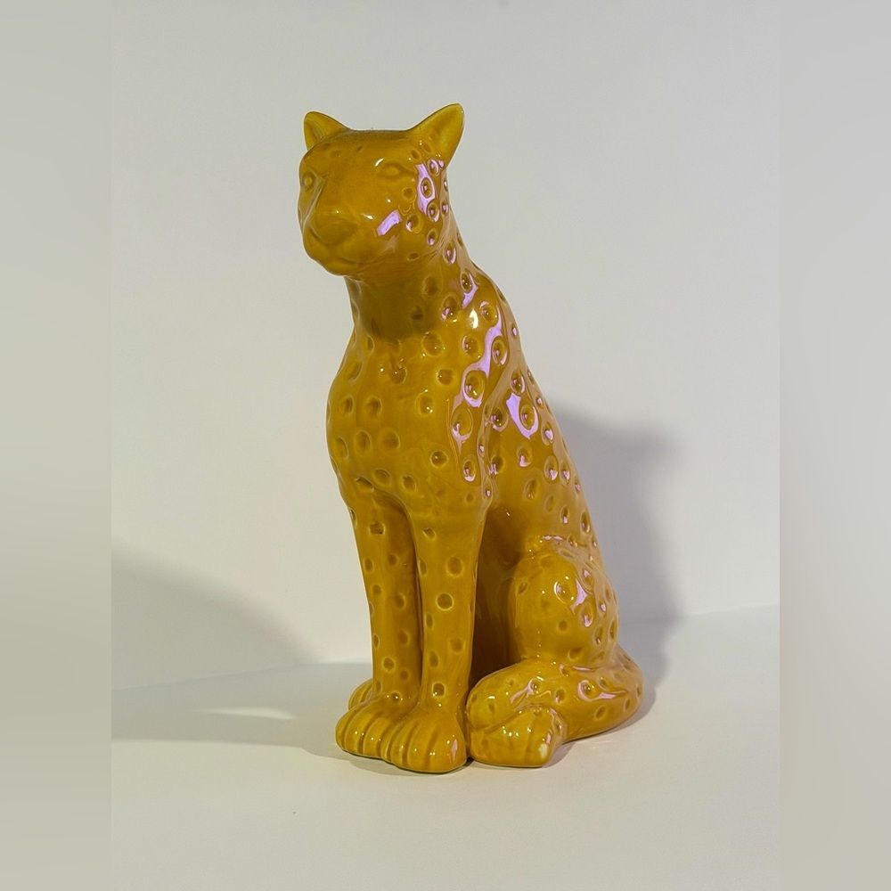 Ceramic Cat Figurine in Mustard Yellow - Decorative Pet Accent